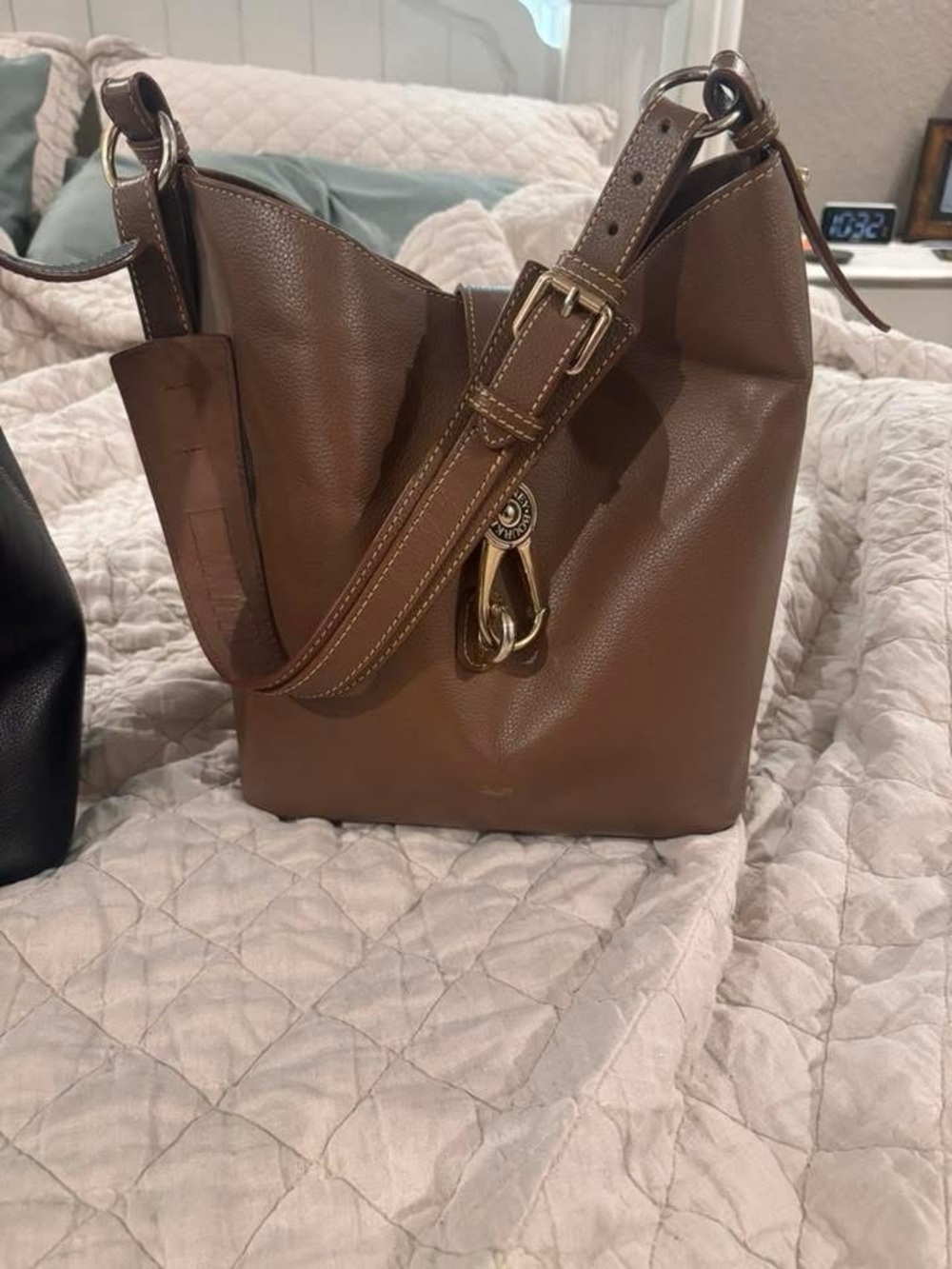 Dooney & Bourke Brown Pebbled Leather Hobo Shoulder Bag with Gold Hardware